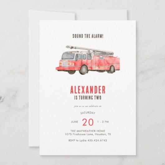 Kindergeburtstag-Party Einladung für Feuerwehrfahr (Vorderseite)