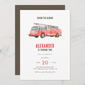 Kindergeburtstag-Party Einladung für Feuerwehrfahr (Vorne/Hinten)