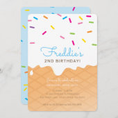 KINDERGEBURTSTAG PARTY Eis Kegel blaue Sprinklen Einladung (Vorne/Hinten)