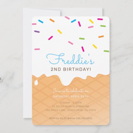 KINDERGEBURTSTAG PARTY Eis Kegel blaue Sprinklen Einladung (Vorderseite)