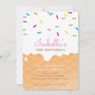 KINDERGEBURTSTAG PARTY Eis Kegel pinkfarbene Sprin Einladung