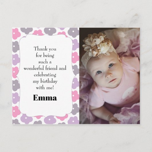Kindergeburtstag Party Foto Danke Pink Lila Postkarte (Vorderseite)