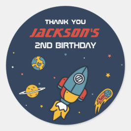 Kindergeburtstag-Party für die Weltraumrakete Runder Aufkleber