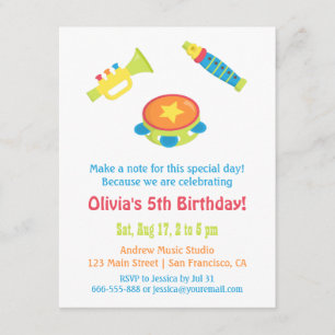 Kindergeburtstag-Party für Musikinstrumente Einladung
