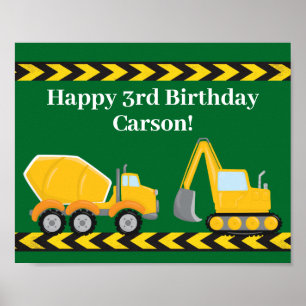 Kindergeburtstag Party Green Construction Trucks Poster