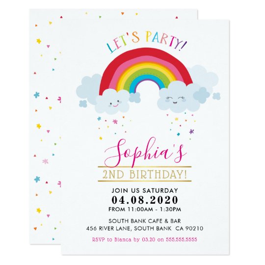 Kindergeburtstag Party Invite Kawaii Regenbogenwol Einladung Zazzle De