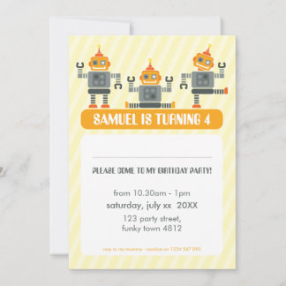 KINDERGEBURTSTAG PARTY INVITE Modernes Robotertrio Einladung