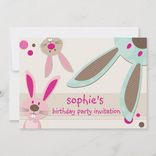 KINDERGEBURTSTAG PARTY INVITE niedliche Bunny Peki Einladung (Vorderseite)