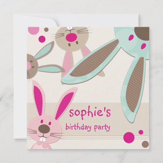 KINDERGEBURTSTAG PARTY INVITE niedliche Bunny Peki Einladung (Vorderseite)