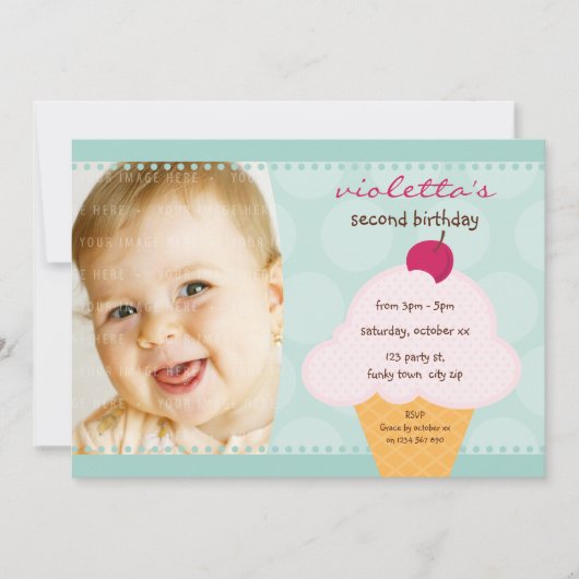 KINDERGEBURTSTAG PARTY INVITE niedlicher Eiskegelk Einladung (Vorderseite)