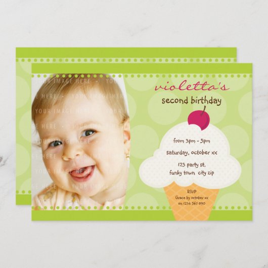 KINDERGEBURTSTAG PARTY INVITE niedlicher Eiskegelk Einladung (Vorne/Hinten)