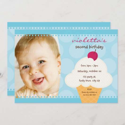 KINDERGEBURTSTAG PARTY INVITE niedlicher Eiskegelk Einladung (Vorne/Hinten)