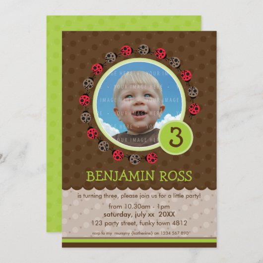 KINDERGEBURTSTAG PARTY INVITE niedlicher Ladybird- Einladung (Vorne/Hinten)