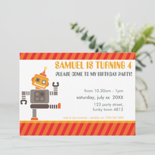 KINDERGEBURTSTAG PARTY INVITE niedlicher Tanzrobot Einladung (Stehend Vorderseite)