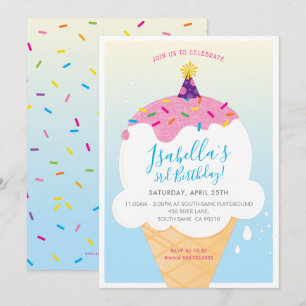KINDERGEBURTSTAG PARTY INVITE Retro-Eis-Kegel Einladung