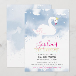 KINDERGEBURTSTAG PARTY INVITE schwan Prinzessin go Einladung