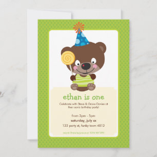 KINDERGEBURTSTAG PARTY INVITE Teddybear lollipop Einladung