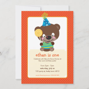 KINDERGEBURTSTAG PARTY INVITE Teddybear lollipop Einladung