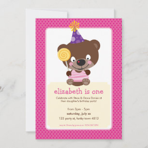 KINDERGEBURTSTAG PARTY INVITE Teddybear lollipop Einladung
