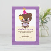 KINDERGEBURTSTAG PARTY INVITE Teddybear lollipop Einladung (Stehend Vorderseite)