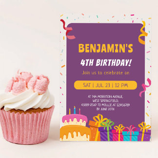 Kindergeburtstag Party Kuchen und Geschenke Design Einladung