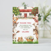 Kindergeburtstag Party Landtiere für Foto Dankeskarte (Stehend Vorderseite)