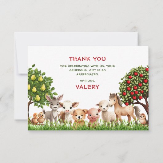 Kindergeburtstag Party Landtiere für Mädchen Dankeskarte (Vorderseite)