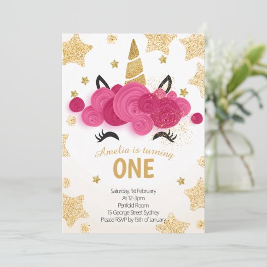 Kindergeburtstag Party Magic Einhorn Einladung (Stehend Vorderseite)