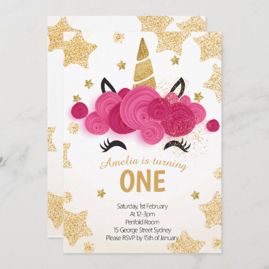 Kindergeburtstag Party Magic Einhorn Einladung (Vorne/Hinten)