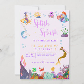 Kindergeburtstag Party Mermaid Thema farbenfroh Einladung