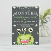 Kindergeburtstag Party Monster Einladung (Stehend Vorderseite)