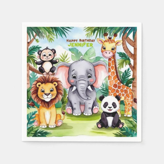 Kindergeburtstag Party Niedlicher Tiere Safari Jun Serviette (Vorderseite)