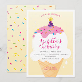 KINDERGEBURTSTAG PARTY Retro-Eis-Kegel gelb Einladung