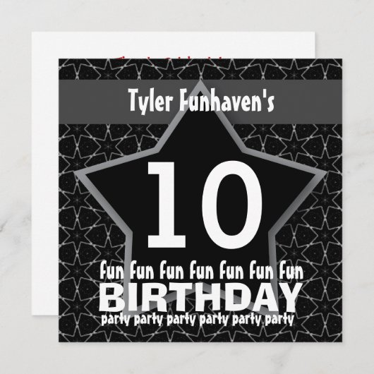 Kindergeburtstag-Party schwarzer und silberner Einladung (Vorne/Hinten)