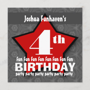 Kindergeburtstag-Party-Silber und roter STERN W202 Einladung