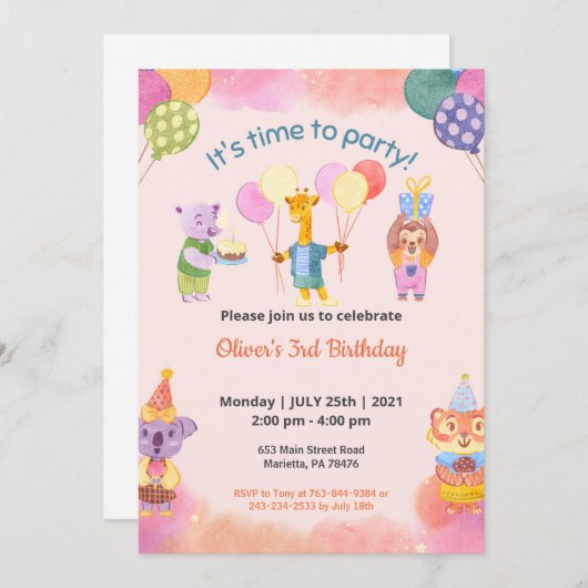 Kindergeburtstag Party Thema Einladung (Vorne/Hinten)