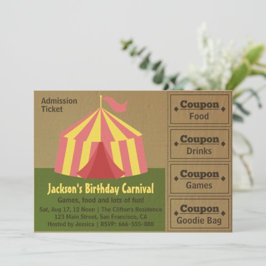 Kindergeburtstag Party: Ticket für die Karnevalser (Stehend Vorderseite)