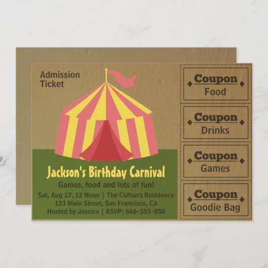 Kindergeburtstag Party: Ticket für die Karnevalser (Vorne/Hinten)