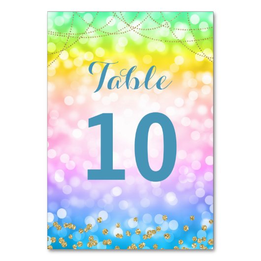 Kindergeburtstag Party Tischnummer Einhorn Regenbo (Vorderseite)