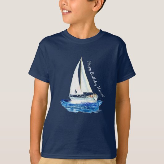 Kindergeburtstag Personalisiert Ocean Sailboat T-Shirt (Vorderseite)