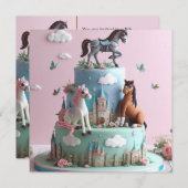 Kindergeburtstag PONIES & CASTLES Einladung (Vorne/Hinten)