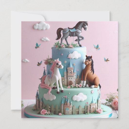 Kindergeburtstag PONIES & CASTLES Einladung (Vorderseite)