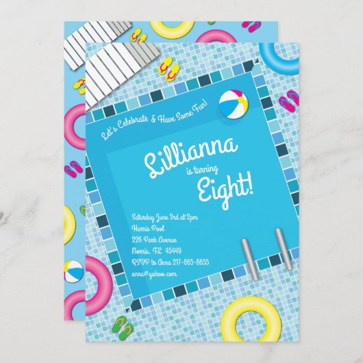 Kindergeburtstag Pool Party Einladung (Vorne/Hinten)