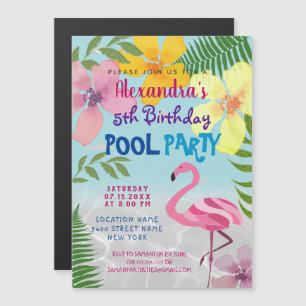 Kindergeburtstag Pool Party Rosa Flamingo Magneteinladung