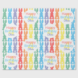 Kindergeburtstag Rainbow Bunny Muster Personalisie Geschenkpapier