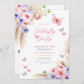 Kindergeburtstag Rosa Lila Schmetterlinge Einladung (Vorne/Hinten)