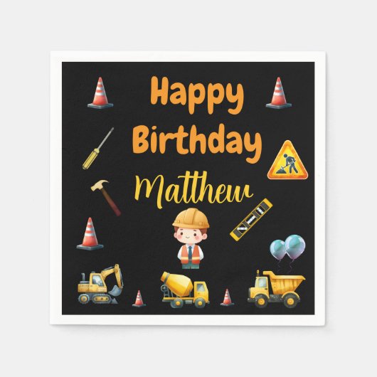 Kindergeburtstag-Servietten für Baulastwagen Serviette (Vorderseite)