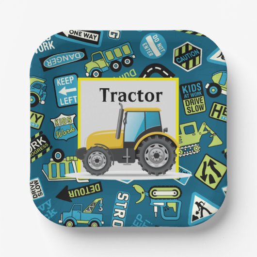 Kindergeburtstag Spielzeug Traktor Pappteller (Vorderseite)