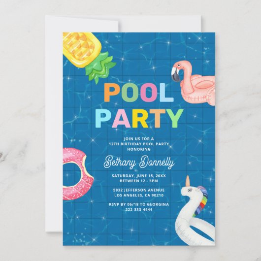 Kindergeburtstag Summer Pool Party Einladung (Vorderseite)