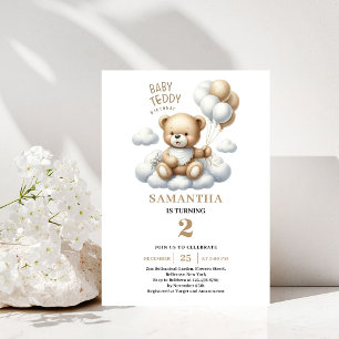 Kindergeburtstag Teddybär Gold Elfenbein Party Ein Einladung